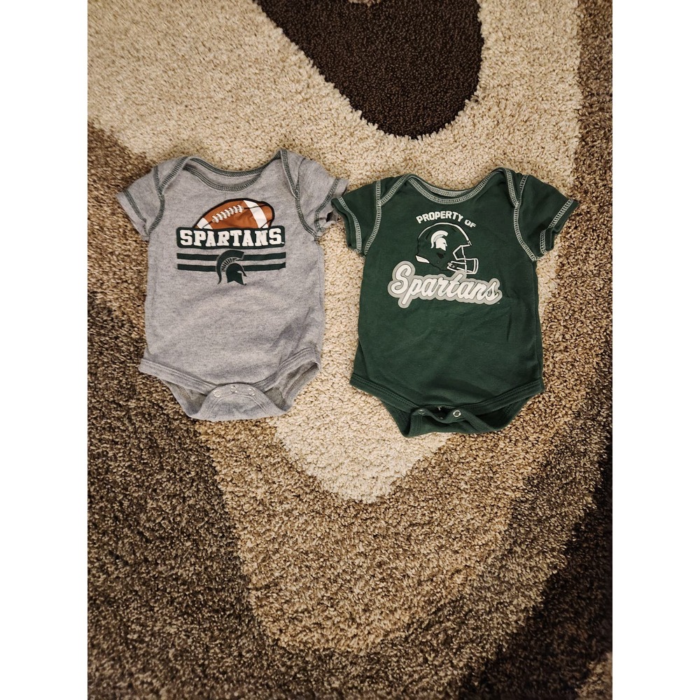 Michigan State Spartan Football Baby Bodysuit 3-6months 2 Pieces Green Gray